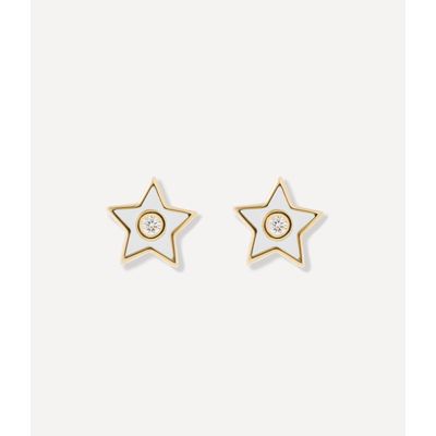 Brinco stud stars branco de ouro com diamante_1